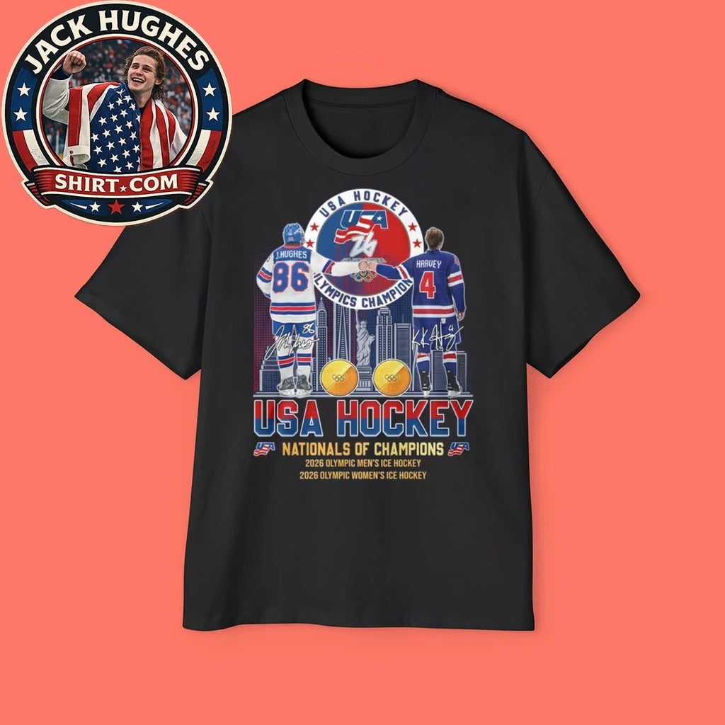 Usa Hockey J Hughes Harvey 2026 Olympic Nationals Of Champions Logo T-Shirt