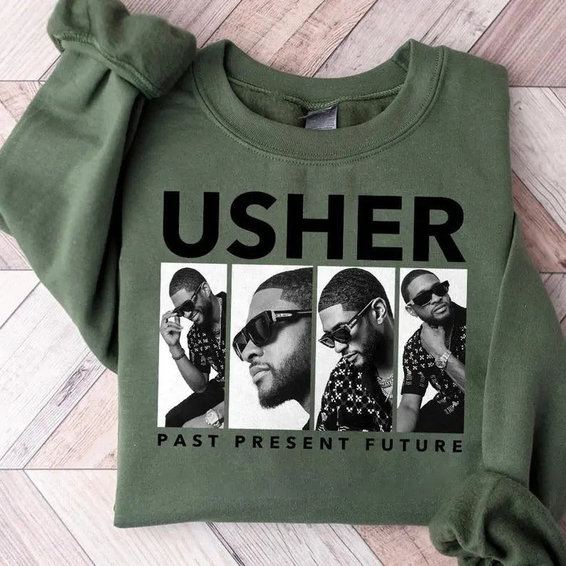 Usher World Tour Design Past Present Future World Tour Usher T-Shirt Usher Fan Merch Usher Concert Casual Menswear...