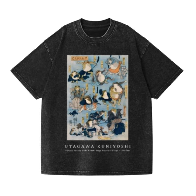 Utagawa Kuniyoshi Frogs Vintage Wash Japanese Design T-Shirt Hoodie, Sweatshirt | HypeCrazeTee.com
