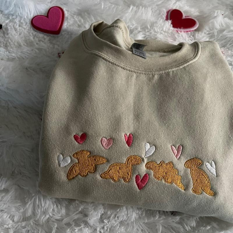 VALENTINES DINO NUGGET EMBROIDERED SWEATSHIRT Valentine Day Dinos Valentine Day Gift Gifts for Her T-Shirts, Hoodie