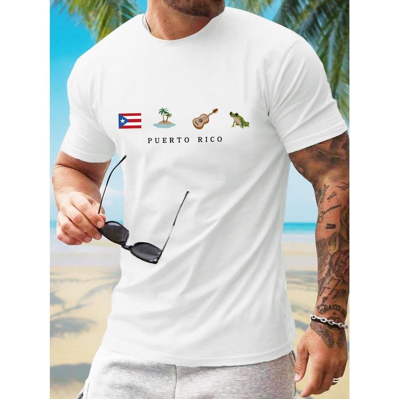 Vacation Element Print, Men's Crew Neck Short Sleeve T-shirt, Stylish & Trendy & Cozy For Casual Summer Wear Made in USA...