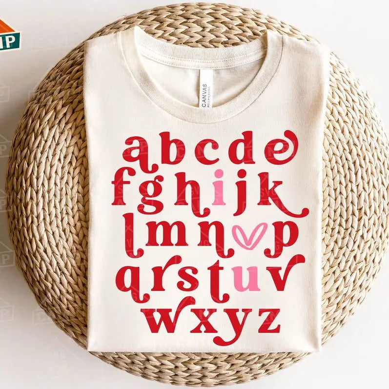 Valentine Alphabet I Love You Sweatshirt, Valentines Sweatshirt, Love Alphabet Sweatshirt, Alphabet Sweatshirt,...