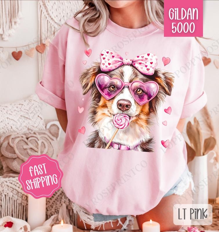 Valentine Australian Shepherd Shirt Gildan, Valentine's Day Women's Tee, Cute Women's Tshirt Plus Sizes Hoodie, Sweatshirt