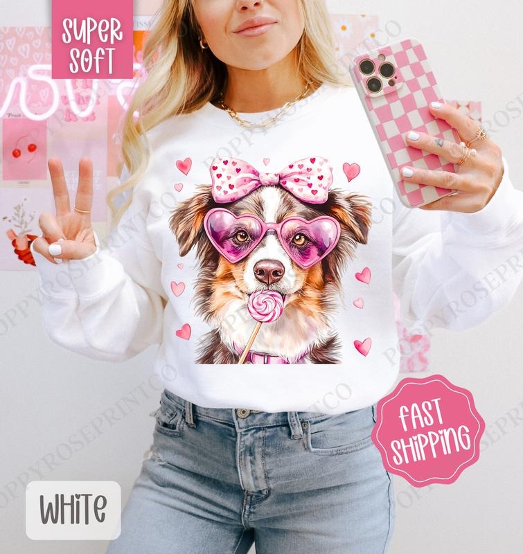 Valentine Australian Shepherd Sweatshirt, Valentine's Day Crewneck, Cute Women's Sweater T-Shirts, Hoodie | HypeCrazeTee.com