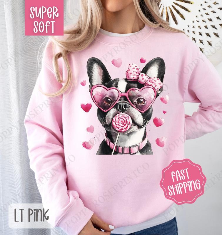 Valentine Boston Terrier Sweatshirt, Valentine's Day Crewneck, Cute Women's Sweater T-Shirts, Hoodie | HypeCrazeTee.com