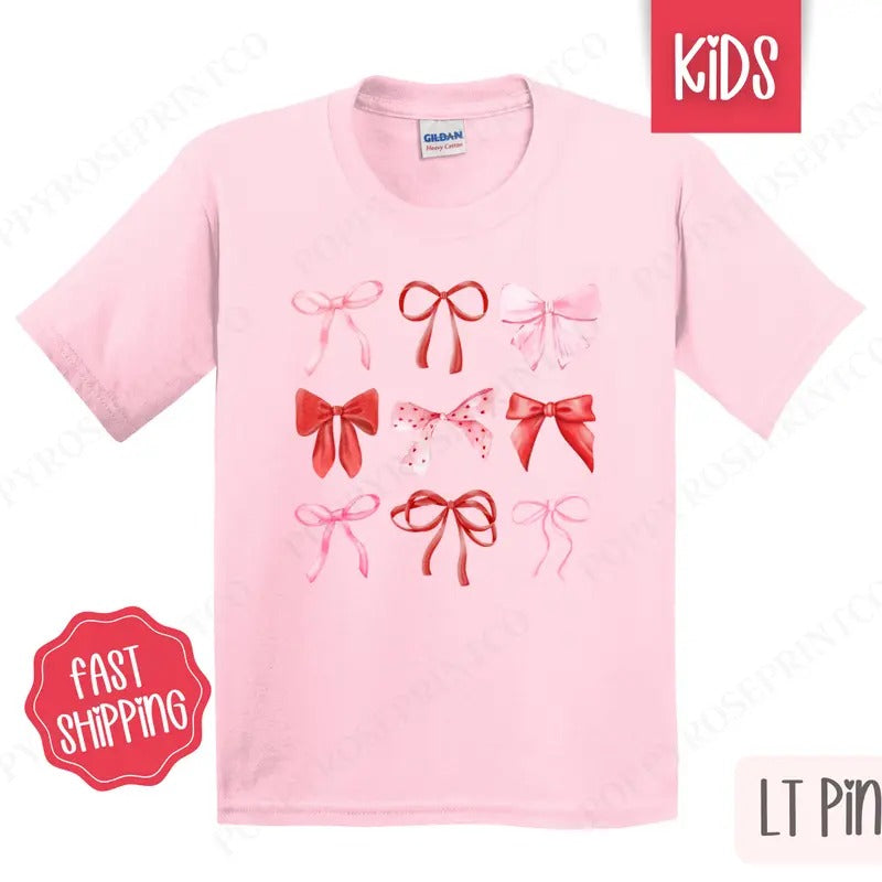 Valentine Bows Kids Shirt - Valentine's Day Children's Tshirt - Youth Tee Gildan Hoodie, Sweatshirt | HypeCrazeTee.com