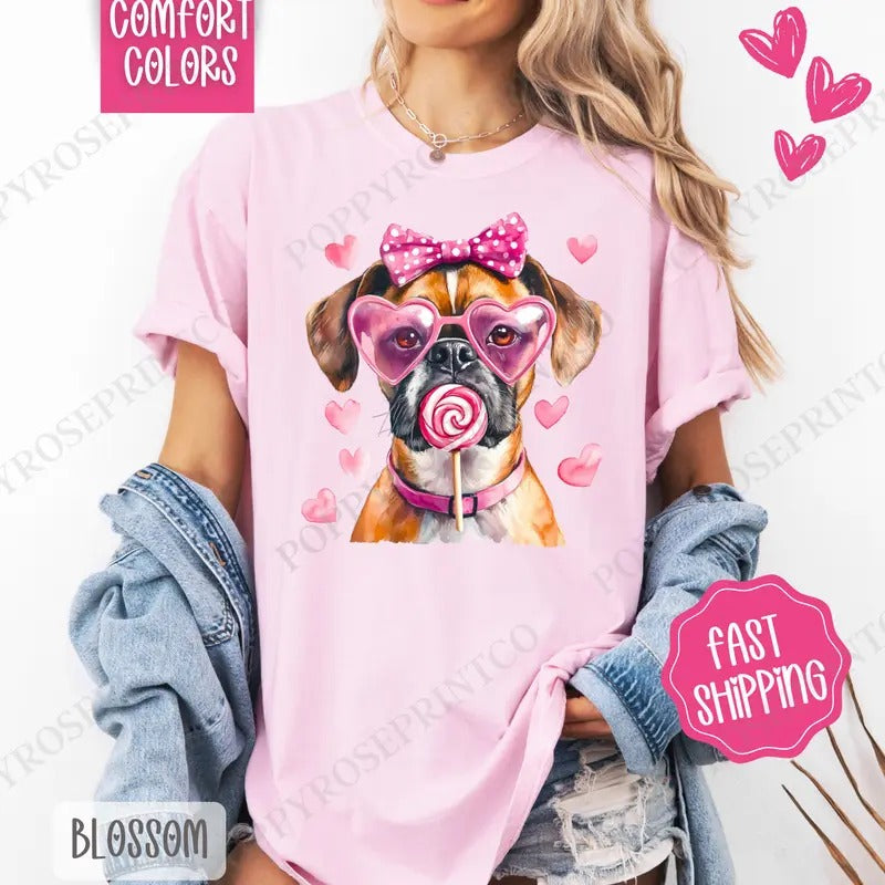 Valentine Boxer Shirt Comfort Colors, Valentine's Day Women's Tee, Cute Women's Tshirt Hoodie, Sweatshirt | HypeCrazeTee.com