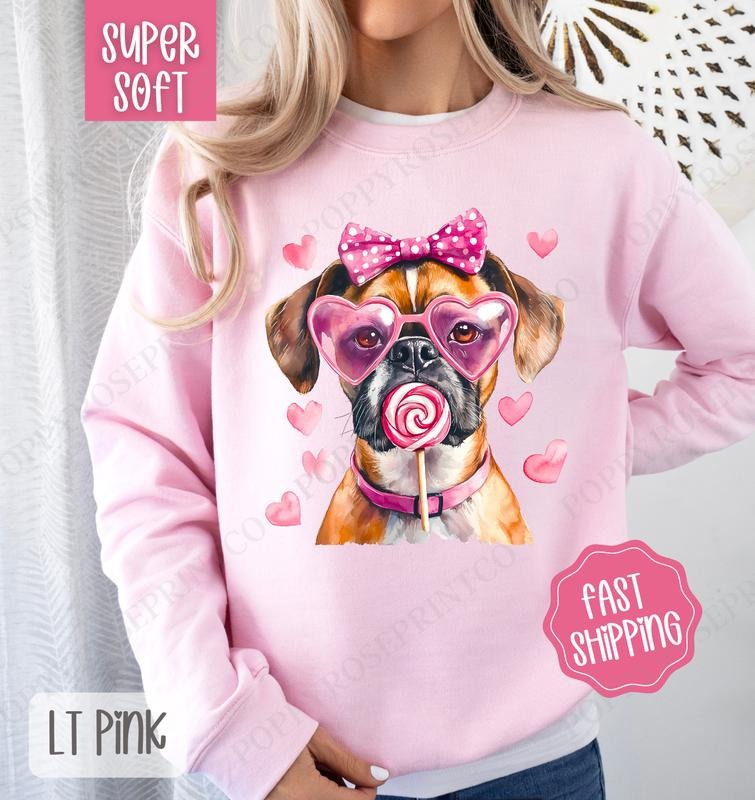 Valentine Boxer Sweatshirt, Valentine's Day Crewneck, Cute Women's Sweater T-Shirts, Hoodie | HypeCrazeTee.com