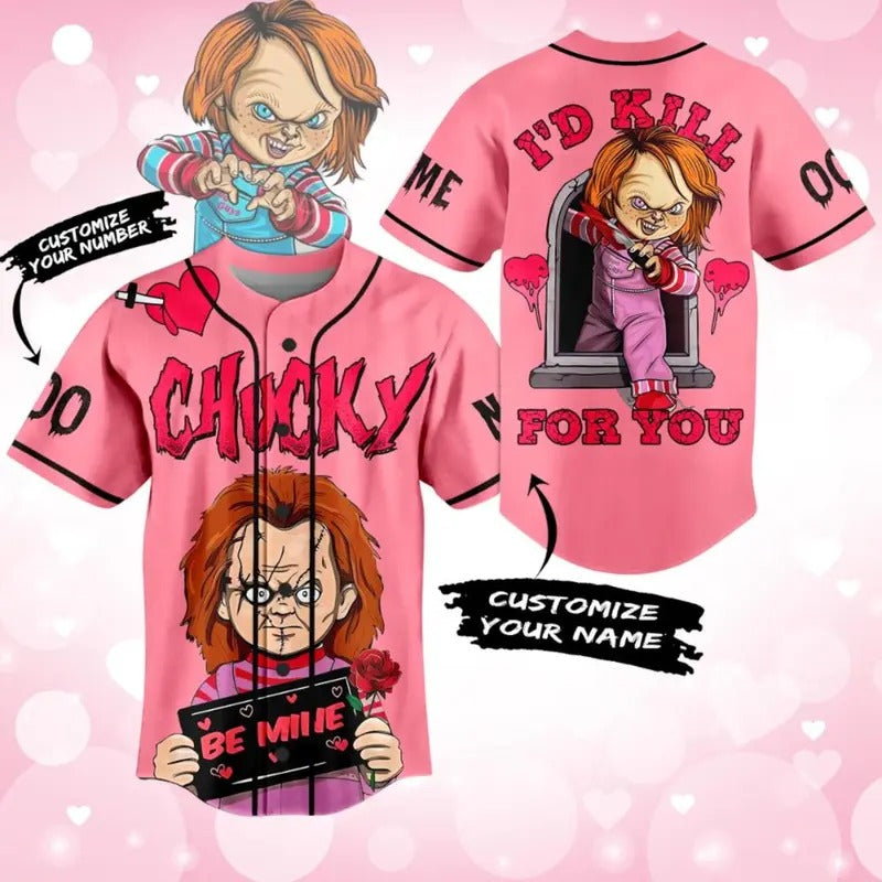 Valentine Chucky Be Mine Baseball Shirt, Horror Characters Shirt, Scary Baseball Jersey, Bride Of Chucky Shirt, Valentine...