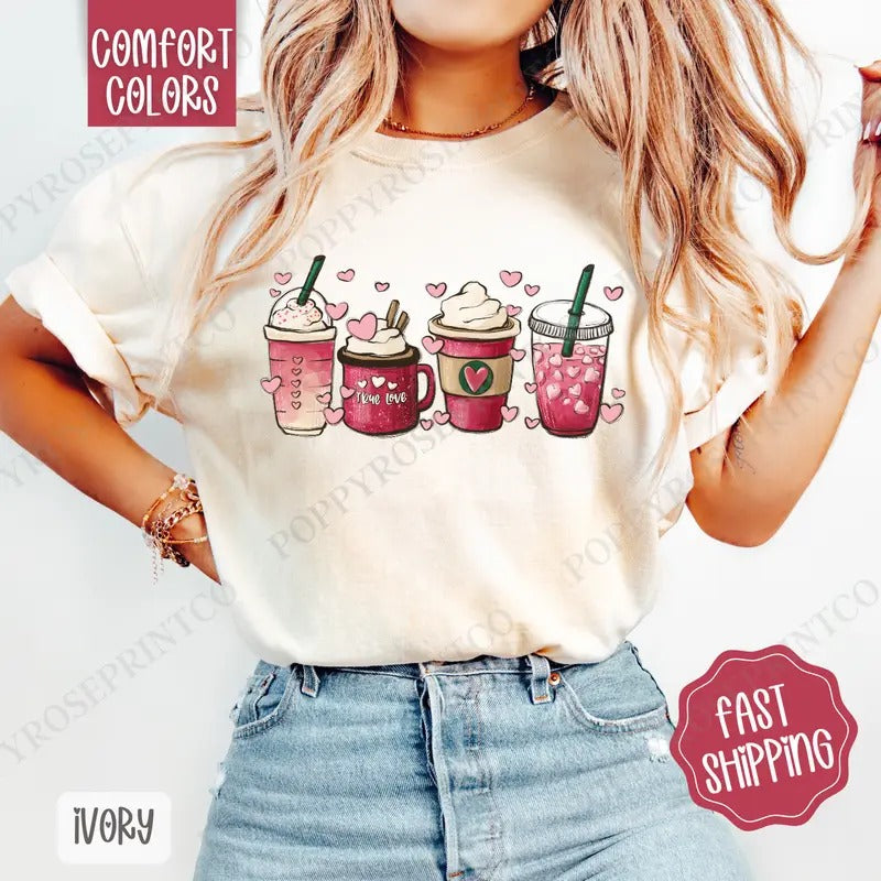 Valentine Coffee Comfort Colors, Coffee Lover Women's Tee, Cute Women's Tshirt Hoodie, Sweatshirt | HypeCrazeTee.com