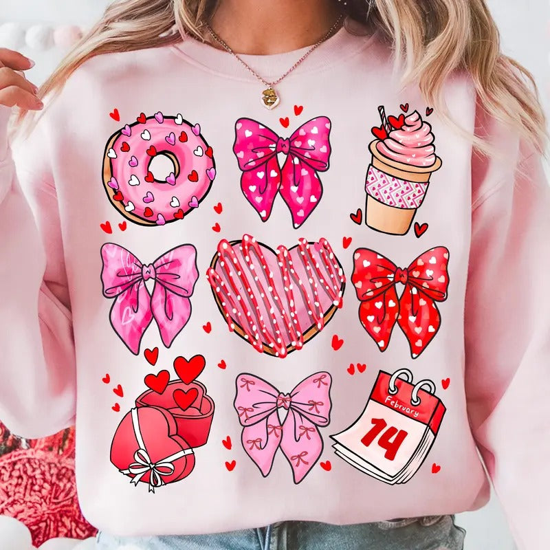 Valentine Coquette Bow Tshirt Sweatshirt, Xoxo Valentines, Heart Candy Shirt, Brushstroke Sweatshirt, Unisex Sweater...