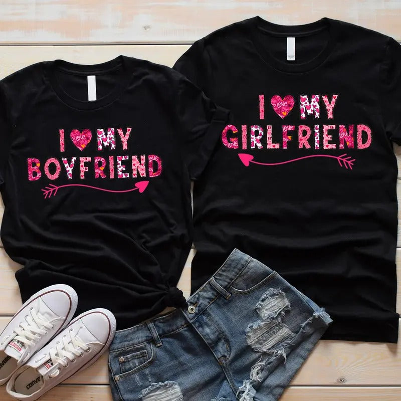 Valentine Couples T-shirt, I Love My Girlfriend Boyfriend Shirt, Couple Matching Tee, Valentine Gift for Him Her Hoodie,...