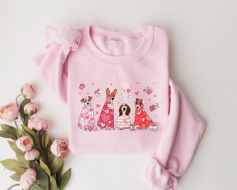 Valentine Dogs Sweatshirt, Love Dog Shirt, Valentine Sweatshirt For Dog Lover, Cute Valentine Sweater, Dog Valentine...