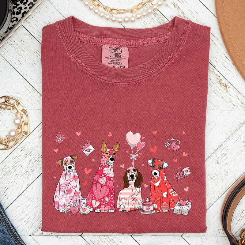 Valentine Ghost Dogs, Comfort Colors Tshirt, Valentine's Day, Valentine's Day Comfort Colors Tshirt, Women's Graphic Tee,...