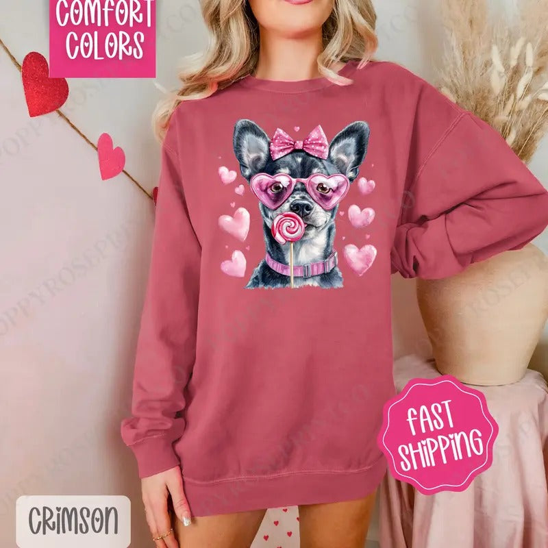 Valentine Heeler Comfort Colors Sweatshirt, Valentine's Day Women's Crewneck, Cute Women's Sweater T-Shirts, Hoodie