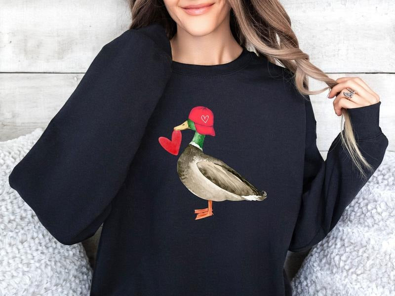 Valentine Mallard Duck Funny Animal Sweatshirt, Duck Lover Gift Shirt, Duck Lover Sweat, Duck Hunting Valentine's,...