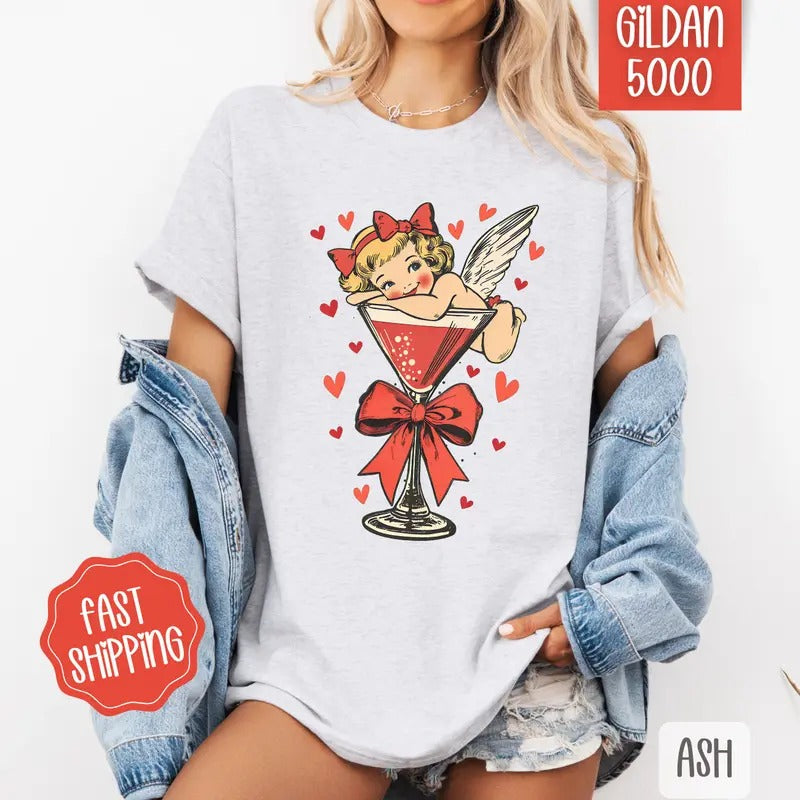 Valentine Martini Shirt Gildan, Valentine's Day Women's Tee, Holiday Women's Tshirt Plus Sizes Hoodie, Sweatshirt