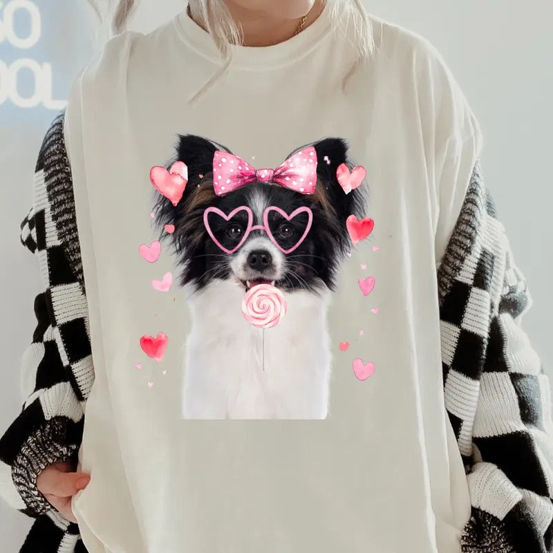 Valentine Papillon Dog Shirt ~ Unisex Apparel Relaxed Fit Printed In The USA Clothing Womenswear Casual Comfort Cotton...