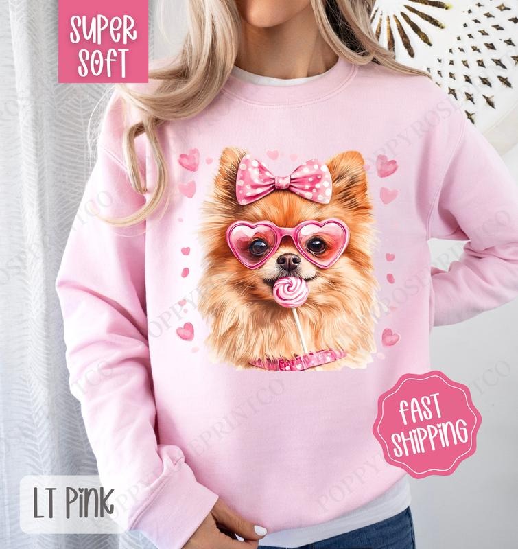 Valentine Pomeranian Sweatshirt, Valentine's Day Crewneck, Cute Women's Sweater T-Shirts, Hoodie | HypeCrazeTee.com