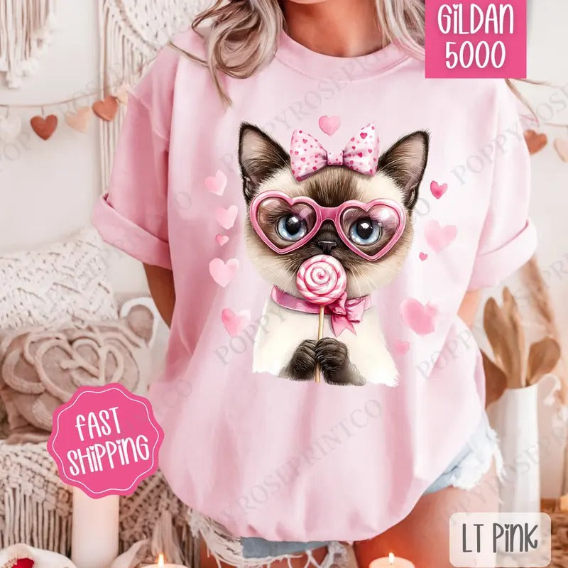 Valentine Siamese Cat Shirt Gildan, Valentine's Day Women's Tee, Cute Women's Tshirt Plus Sizes Hoodie, Sweatshirt