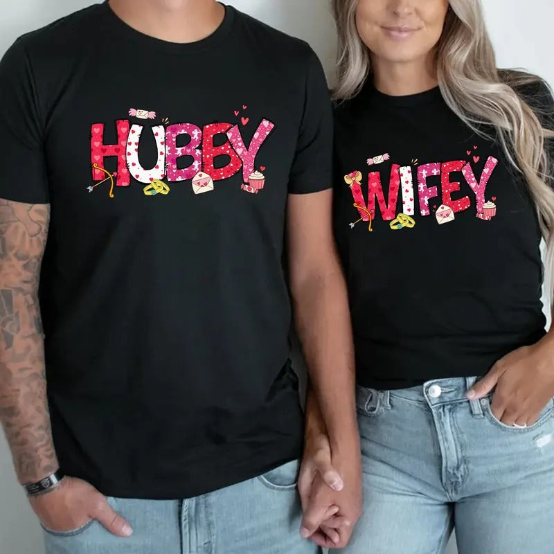 Valentine Wife Husband T-shirt, Just Married Shirt, Bridal Gift Engagement, Honeymoon Tee, Couples Tee Comfort Cotton...