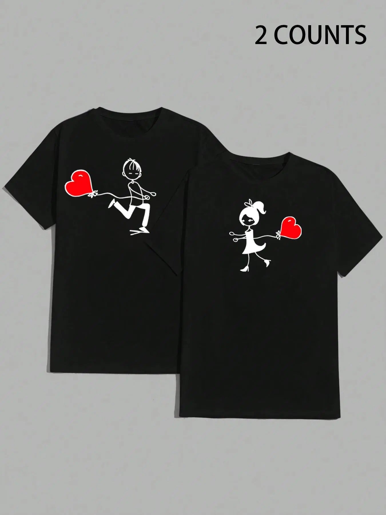 Valentine's Day Boy & Girl Print Short Sleeve Couple Matching Shirts, Casual Comfy Round Neck T-shirt for Summer, Daily...