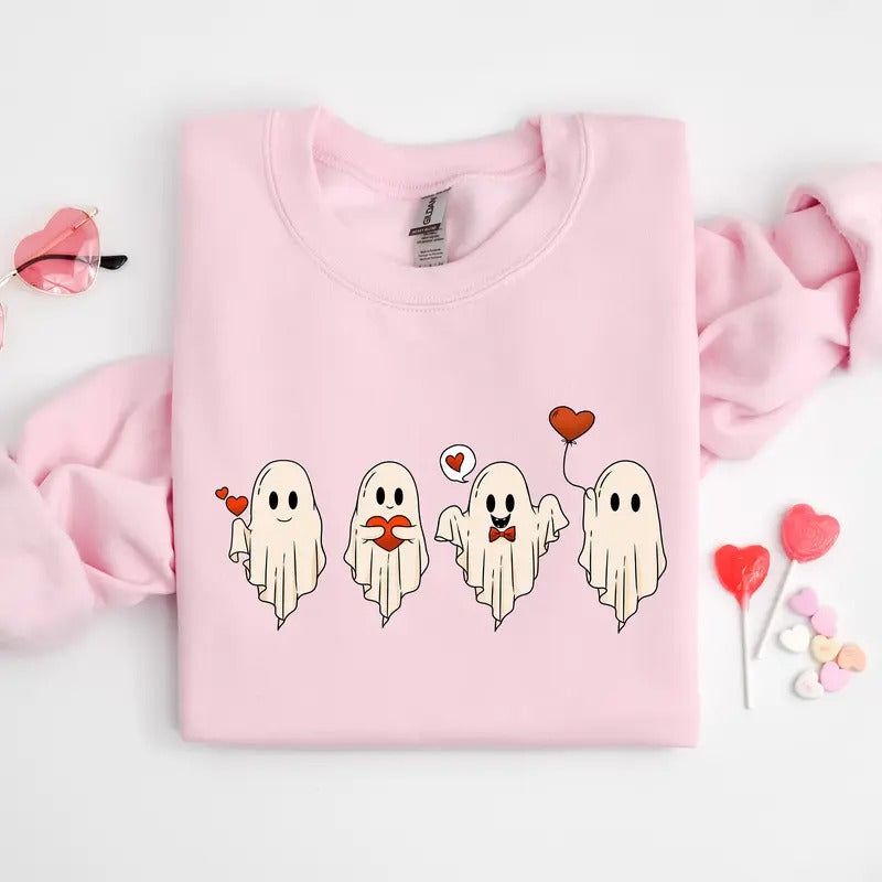 Valentine's Day Ghost Sweatshirt, Ghosts With Hearts Valentine Gift, Spooky Valentine Sweat, Be My Boo Valentines Tee Hoodie