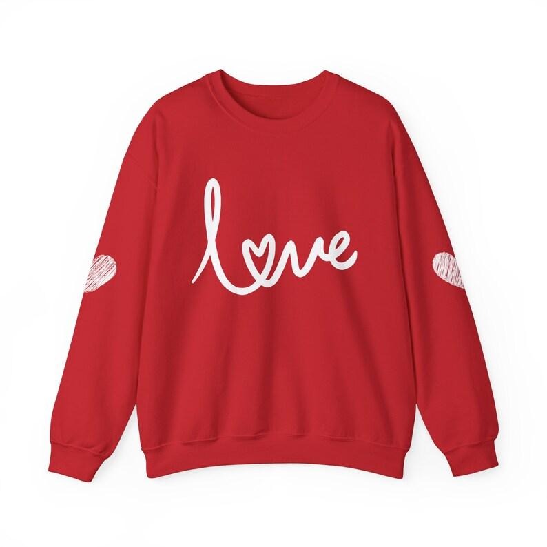 Valentine's Sweatshirt - Love Heart Sweatshirt - Heart Arm Patches - Cute Valentine's Sweater - Teacher Valentine's Shirt