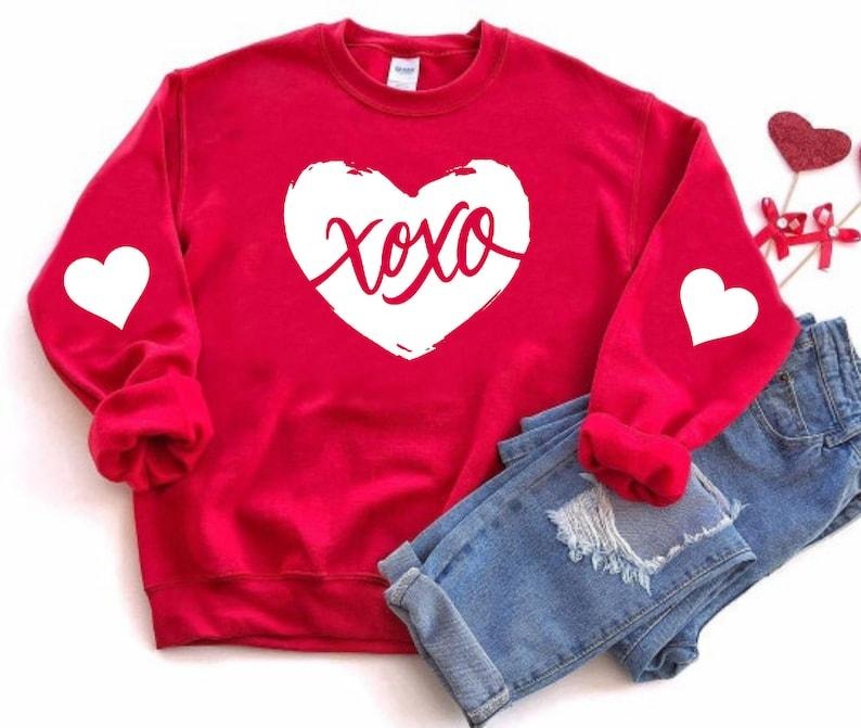 Valentine's Sweatshirt ,Xoxo Love Sweatshirt, Heart Arm Patches, Cute Valentine's Sweater, Teacher Valentine's Shirt,...