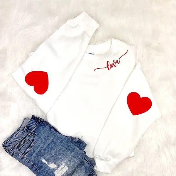 Valentine's Sweatshirt, Heart Elbow Patch, Love Heart Sweatshirt, Heart Arm Patches, Cute Valentine's Sweater, Teacher...