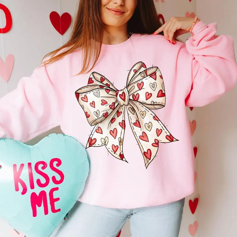 Valentine's day Heart Coquette Bow Sweatshirt,  valentine's day bow, Valentine Gift for her T-Shirts, Hoodie