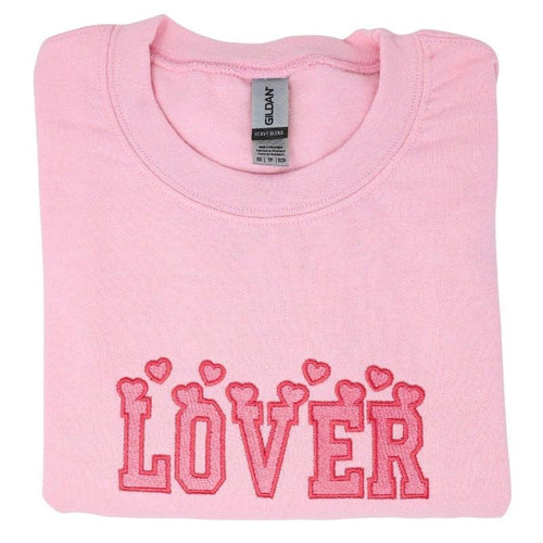 Valentines Day "Lover" Hearts Embroidered Sweatshirt Fabric Fit T-Shirts, Hoodie | HypeCrazeTee.com