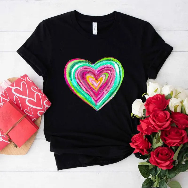 Valentines Day Colourful Love Retro Shirts Valentines Day Shirts For Women, Teachers Valentines Day Shirt, Cute Heart...