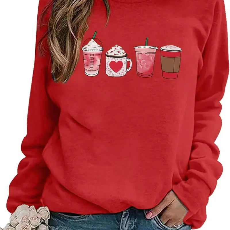 Valentines Day Love Heart Sweatshirts: Womens Valentine Sweatshirts Casual Lovely Graphic Long Sleeve Pullover Tops...