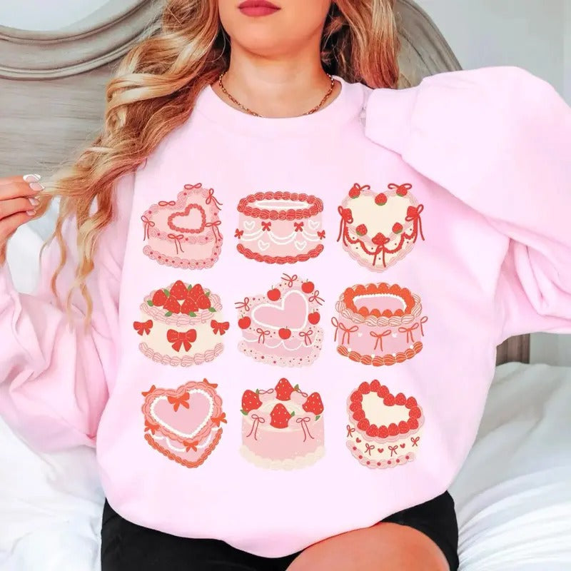 Valentines Day Sweatshirt, Cute Valentine Sweatshirt, Coquette Cake Sweatshirt, Vintage Cake Crewneck Sweatshirt, Preppy...