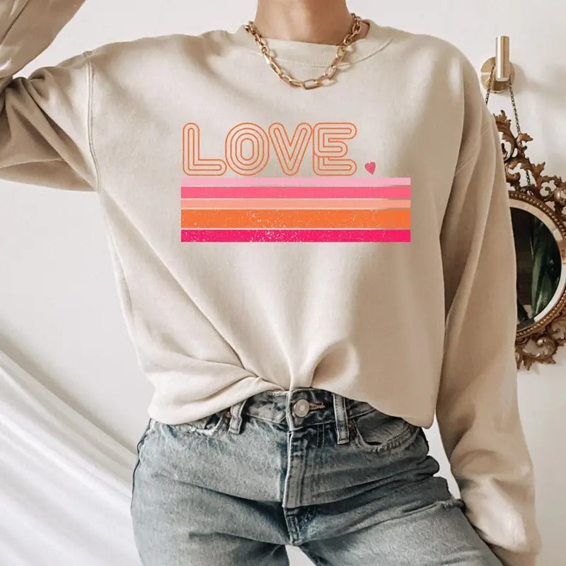 Valentines Love Sweatshirt, Retro Love Shirt, Women's Valentine's Day Sweatshirts, Cute Love Pullover, Crewneck Love...