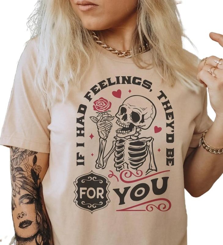 Valentines Skull T-Shirt Feelings For You Tshirt Valentines Day Tee Vday Skull Shirt Soft Print T-Shirt Heart Skull...