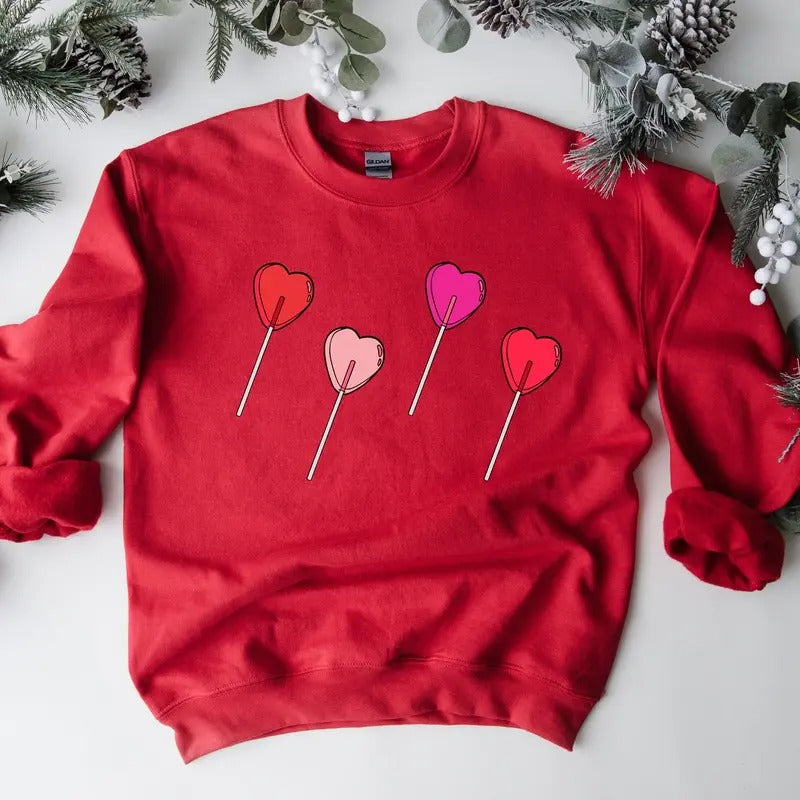 Valentines Sweatshirt,  Lollipop Valentines Design Sweatshirt, Valentines Day Gift For Friend, Valentines gift for her...