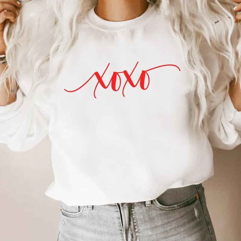Valentines XOXO Sweatshirt, Womens Valentines Day Sweatshirt, Vday Gift,Galentines Shirt Hoodie | HypeCrazeTee.com