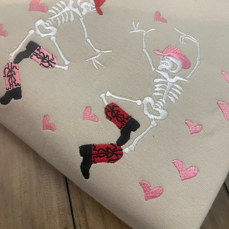 Valentines skelly embroidered sweatshirt or tshirt Hoodie | HypeCrazeTee.com