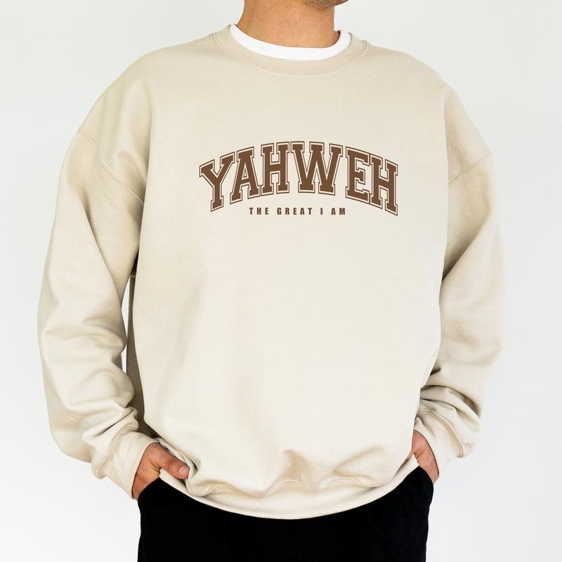 Varsity Yahweh Sweatshirt for Men, Yahweh The Great I Am Crewneck, YHWH Sweater, Aesthetic Christian Pullover, Jesus...