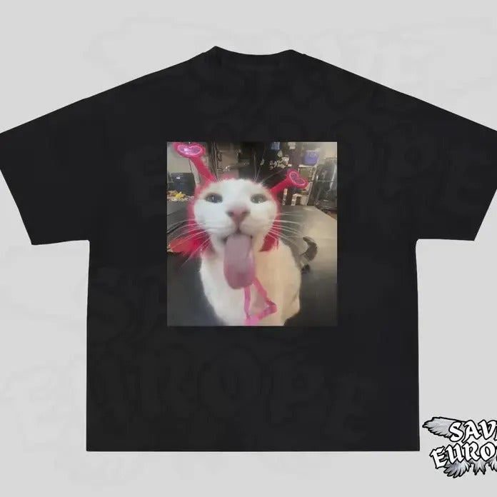 Very Freaky Cat T-Shirt, Funny Cat Licking Shirt, Cat Meme Shirt, Silly Kitty Tee Classic Cotton Hoodie, Sweatshirt