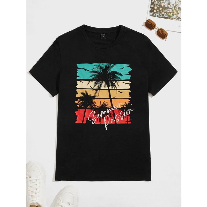 Vibrant Black T - Shirt - "Summer Passion" with Tropical Palm Tree and Sunset Graphic Hoodie, Sweatshirt | HypeCrazeTee.com