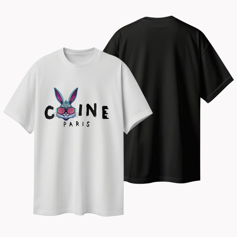 Vibrant Bunny Print T - shirt, Sweatshirt and Hoodie: Embrace Parisian Chic, American Fashionistas | HypeCrazeTee.com