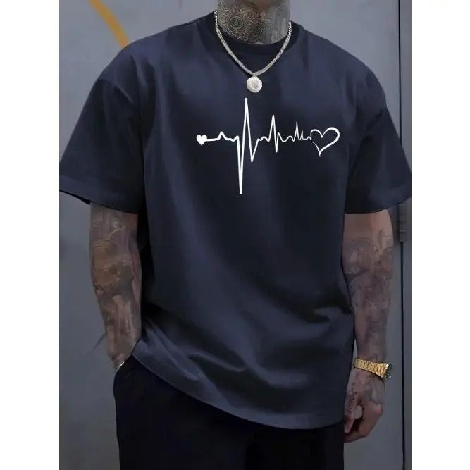 Vibrant Heartbeat Tee - Men's Short Sleeve T-Shirt - Casual Round Neck Top, Ultra-Comfortable, Versatile, and Breathable...