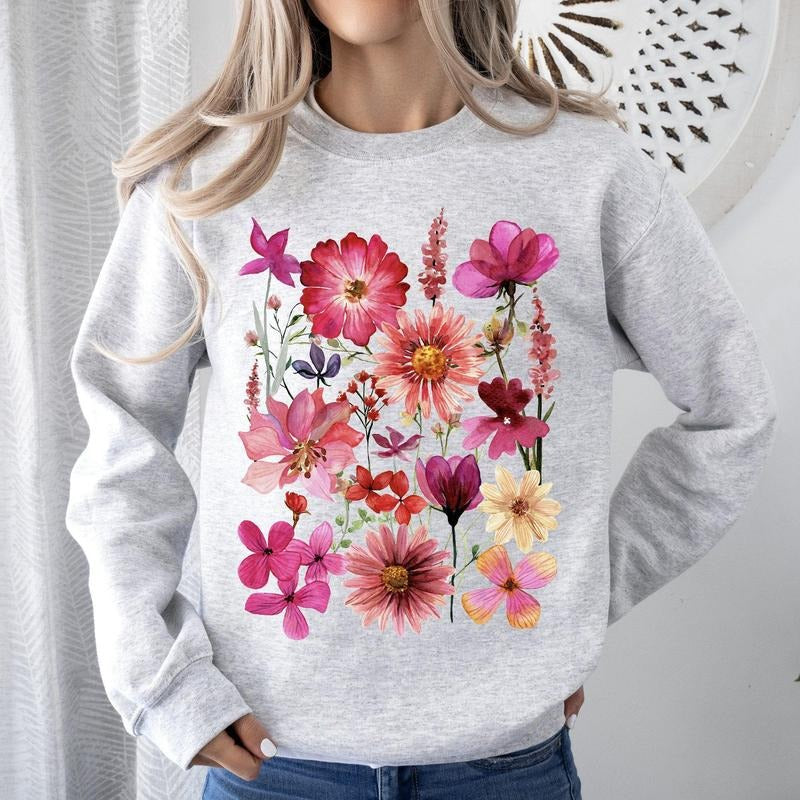 Vibrant Pressed Flower Sweatshirt T-Shirts, Hoodie | HypeCrazeTee.com