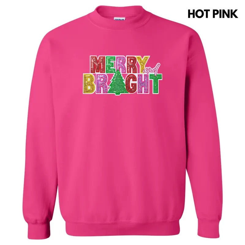 Vibrant Sequin Merry & Bright Patch Sweatshirt T-Shirts, Hoodie | HypeCrazeTee.com