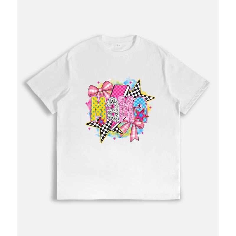 Vibrant and Retro - inspired T - Shirt: "Mama" in Colorful, Pattern