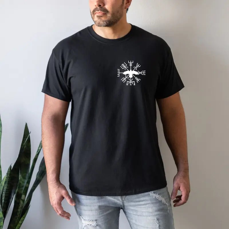 Viking Compass Men T-shirt Vegvisir Viking Mythology Norse Mythology Gift For Husband Gift For Boyfriend Black Raven...