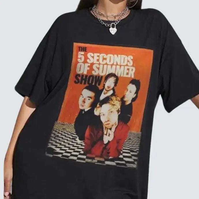 Vintage 5 Seconds Of Summer Show Tour 2023 Merch T-Shirt Top Womenswear Streetwear Round Neck Tshirt Underwear Lady...